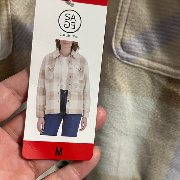 ⭐️NWT⭐️ Sage Collective Fleece Plaid Sherpa-Lined Shacket Women's Size M - Picture 8 of 10